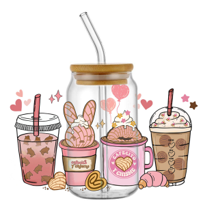 Cafecito Y Chisme UV DTF Cup Wraps Transfer Stickers for 16 oz Glass Waterproof Coffee Series Decals with UV DTF Cup Wrap