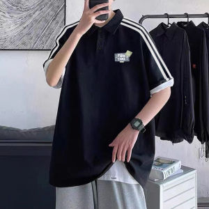 Pure Cotton Short Sleeve Polo Shirt Mens Summer American High Street Trend Loose Shoulder Insertion Collar Stand up Top