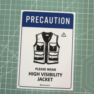 Precaution Please Wear High Visibility Jacket. Premium Sticker. Warning. Sign Label Notice Signage. Laminated Waterproof Scratch Resistant. Suitable for Indoor and Outdoor.