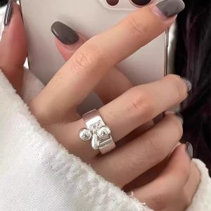 Fashionable Adjustable Beaded Ring Korean Style Irregular Design New Hand Jewelry Open Ring Geometric Pattern for Women