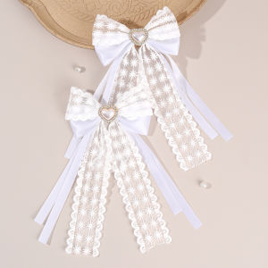 2Pcs Flower Lace Bow Hair Clips Elegant Floral Embroidery Ribbon Hairpins For Girls Children Sweet Headwear Hair Accessories