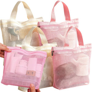 Mesh Storage Handheld Bag for Travel / Large Capacity Shoulder Beach Bag / Hanging Toiletry Storage Pouch