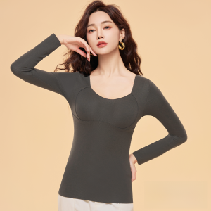 MiiOW | Áo sơ mi dài tay ôm vừa vặn giữ nhiệt cho nữ mùa thu đông Áo lót bên trong có đệm ngực bằng lụa và lông cừu có thể mặc ngoài trời