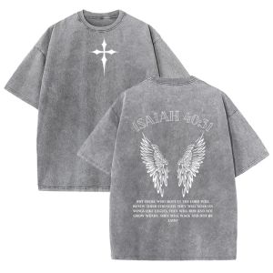 Bible Verse Isaiah 40:31 Print Vintage Washed Gray Christian Graphic T Shirt