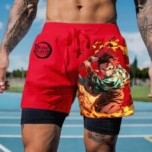 Bandai | 2025 New Demon Slayer Fitness Shorts Summer Men Women Double-layer Fake Two-piece Loose Sports Training Running Casual Pants