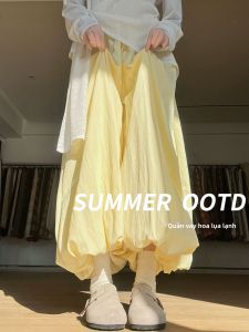 XIANYIJIAO | Quần Cao Waist Loose Fit Chất Liệu Ice Silk Thiết Kế Flower Bud Cho Người Thấp
