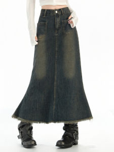 Váy Mini Denim Chữ a Cạp Cao Che Hông Cho Nữ Mùa Xuân Thu Mới Về Váy Midi Chữ a Đuôi Cá Ôm Sát Cơ Thể