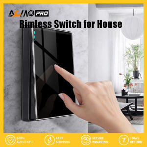 AumoPro Rimless 1/2/3/4 Gang 1/2 Way Switch for House 13amp Electrical Modern Sockets Switches Off/on Lamp Black Tempered Glass Wall Switch Panel for Lighting 20A Power Water Heater Switch