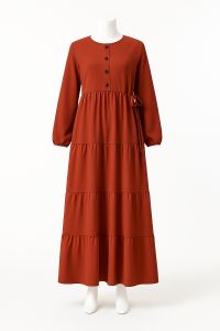 Gamis Polos Merah bata (terakota) – Adem Longgar Elegan | Cocok Harian & Kondangan