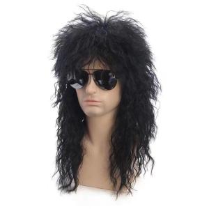 HNKMP | 【1PC Mullet Wig Long Curly Hair Wig Kiss Wig 80s Rocker Synthetic Wigs For Men Halloween Cosplay DIY Themed Costume Party】