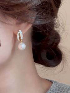 18k gold pawnable saudi gold original Shell pearl zircon earrings for women gift
