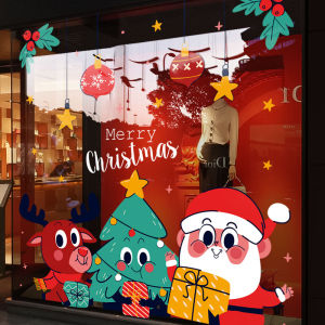 Christmas Decorative Window Paper Cuts Minimalist Cartoon Style Dress up Static Sticker Store Window Atmosphere Decoration Glass Doors Stickers
