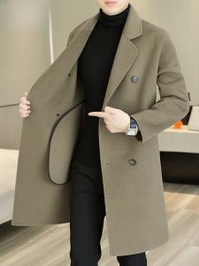 HENGYUANXIANG | Mens Double-Faced Woolen Coat Non Cashmere Thick Knee-Length Fashionable Windbreaker Youth Pop Warm Cold Resistance