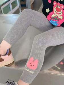 Girls Spring Autumn Fleece Lined Cartoon Leggings Childrens Outerwear Pants Trendy Versatile Long Cotton Polyester Blend