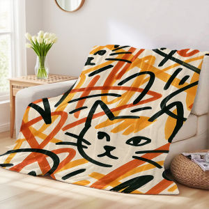 Beast Kingdom | Abstract Cat Sketch Flannel Blanket Ultra-Fine Fiber All Season Luxurious Fluffy Blanket Suitable For Beds Or Sofas