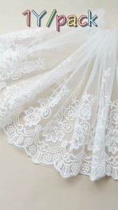 (1 Yard/pack) 23cm Embroidery Gauze Lace Fabric delicacy Ribbon Dress Accessories Laces Material Handmade Wedding Doll Dress DIY