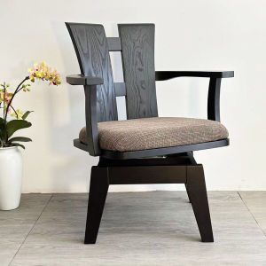 Black Solid Wood Dining Chair Walnut Retro Chinese Style Leopard Back Computer Chair Armchair Rotatable Ergonomic Fabric Material
