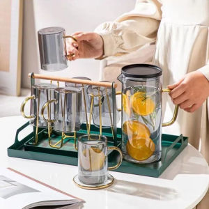 Time Zones ถ้วยแก้วน้ำ เยือกน้ำแก้วมีฝาพลาสติก kettle water cup