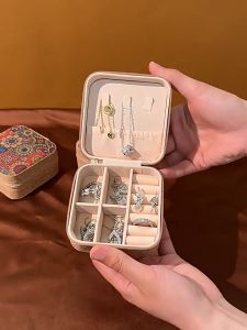 HF Retro Jewellery Box Travel Organizer Mini PU Leather Storage for Rings Earrings Necklace Jewelry Box Work Box