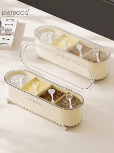 Kitchen Multi-Seasoning Storage Box Integrated with Spoon Drip-Proof Moisture-Proof Long Rectangle Plastic Storage Box