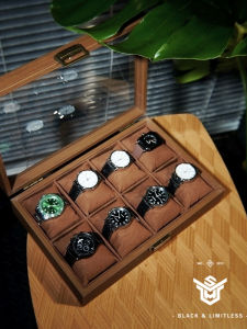 High-End Wooden Watch Storage Box 8 Grids Brown Interior Mechanical Wristwatch Display Case Black Walnut Wood Grain