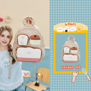 Lola Design Large Capacity Travel Backpack Cute Computer Bag for Female College Students Cartoon Print Nylon Casual Shoulder Bag