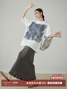 White Oversize round Neck Short Sleeve T-Shirt Vintage Print Casual Summer New Style Loose Fit Womens Top Plumpjan Brand