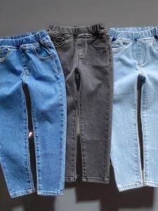 Childrens Slim Fit Jeans Spring Autumn New Style Elastic Washed Soft Bootcut Pants High Waist Nine Points Rigid Denim