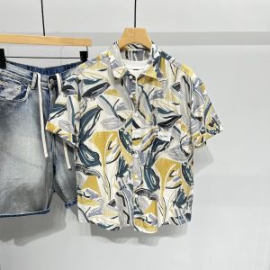 Idle Style American Retro Beach Printed Shirt Mens Summer Cool Print Fashion Casual Linen Short Sleeve Shirt Fashion