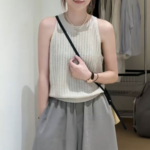 Shalldoer | Summer New Womens Casual Wide Leg Pants Two-Piece Set Solid Color Round Neck Sleeveless Top Bottoms Matching Outfit