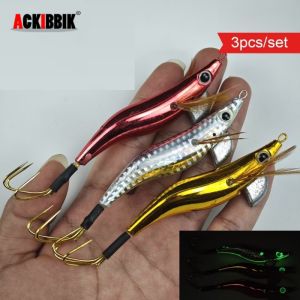 Ackibbik 3pcs Shrimp Fishing Lure Squid Jig Lure Cuttlefish Fishing Accessories Sea Fishing Octopus Lure Wood Shrimp 주꾸미 삼봉에기