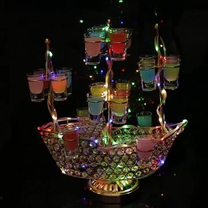 เรือที่วางแก้วช็อต  รูปเรือวางค๊อกเทล แบบชาร์จไฟได้ แสงสีสันสดใส รวมแก้ว24 shot รวมแก้ว ปาร์ตี้คลับ