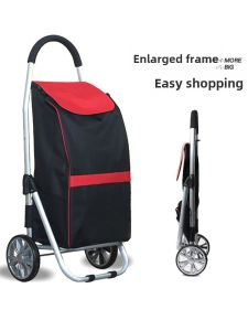 Large Capacity Aluminum Alloy Shopping Cart with Pull Rod Vegetable Buying Hand-Pulled Cart Foldable Portable for Home Use