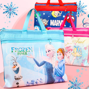 Cute Student Cartoon Handheld Oxford Cloth A4 Double Layer File Bag Zipper Bag Tutoring Material Bag Study Supplies Storage