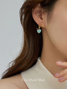 Handmade French Vintage Design Drip Glaze Heart Earrings Summer Dopaamine Blue Ear Studs Fashion Jewelry Accessories