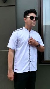 okta jenna - Baju koko pria terbaru 2024 - koko lengan pendek kombinasi batik FADHILL Kekinian