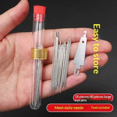 preferredLarge Eye Sewing Needle Set Stainless Steel with Threader Storage Tube for Kids DIY Craft Hand Sewing Practiceproduct