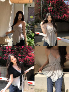 V-Neck Lace Sleeveless Short Top for Summer