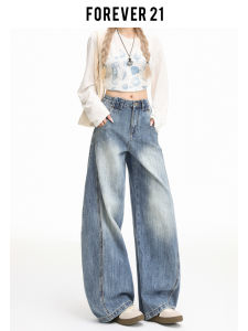 American Style High Waist Wide Leg Blue Jeans Womens Early Autumn Loose Drapey Knife Edge Denim Pants Forever 21