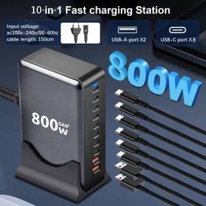 800W GaN Charger Hub Multi Ports QC PD USB C Fast Charging Station Adapter Compatible For IPhone 16/15/14 iPad MacBook Laptop