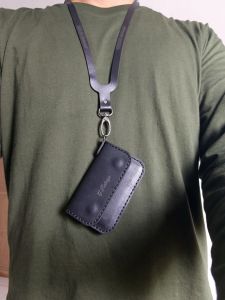 pouch kartu kulit Dompet kartu lanyard kulit dompet kulit mini