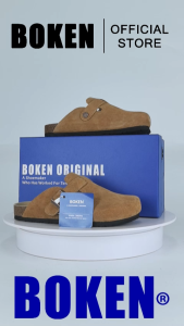 BOKEN Premium Cork Sandals Men Classic Outdoor Clogs Brown Leather Lazy Shoes with Arch Support Boston Style Beach Slippers