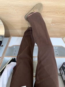 Cafe Brown Slim Straight Denim Jeans Women High Waist Cover Hip Illusional Slim Wide Leg Long Trousers Casual Pure Color Multi Pocket Button Zipper