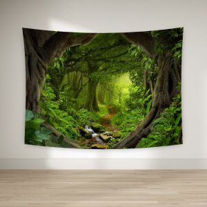 VIKAMA Misty Stream Forest Tapestry Wall Hanging for Living Room Bedroom Tea Room Wall Art Natural Boho Home Decor