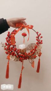 VÒNG HOA ĐỎ ĐÔNG ĐÀO MAY MẮN TRANG TRÍ TẾT  - HANDMADE ĐỘC QUYỀN NHIỀU MẪU tặng kèm đèn QT968