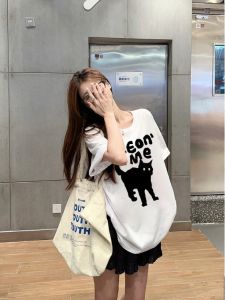 Womens Pure Cotton Short Sleeve T-shirt Autumn 2025 New Casual Loose Slimming Lazy Style Versatile Overhead Shirt