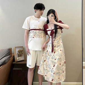 Couples Clothing 2024 New Arrival Summer Clothing National Style New Chinese Style One-Piece Dress Stylish Slim Looking Ancient Chinese Clothing Dress Short Sleeve