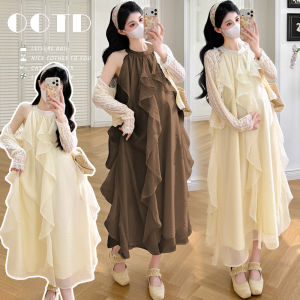 Pregnant Women Summer Style Refreshing Vacation Dress + Sunscreen Cardigan Set