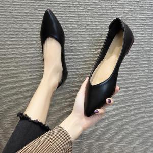 Comfortable Soft Leather Flat Heels Work Shoes for Women Long Time Standing No Tiredness Korean Style Sharp Pointed Toe Slip-On