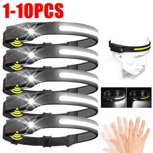 1-10PCS LED Sensor Headlamp Built-in Battery USB Rechargeable Head Flashlight Headlight Head Torch Camping Fishing Search Light